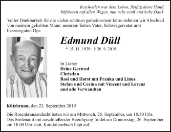 Traueranzeige von Edmund Düll von Fränkische Nachrichten