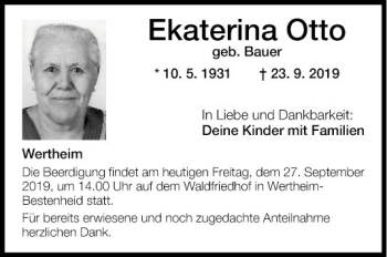 Traueranzeige von Ekaterina Otto von Fränkische Nachrichten