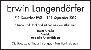 Traueranzeige von Erwin Langendörfer 