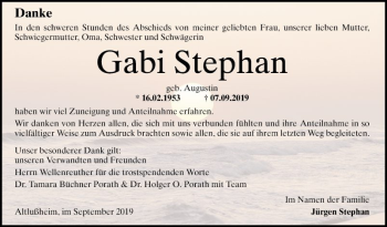 Traueranzeige von Gabi Stephan von Schwetzinger Zeitung