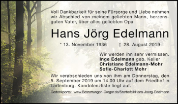 Traueranzeige von Hans Jörg Edelmann von Mannheimer Morgen