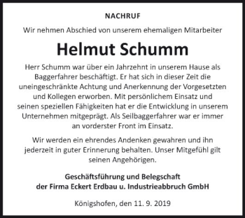 Traueranzeige von Helmut Schumm von Fränkische Nachrichten