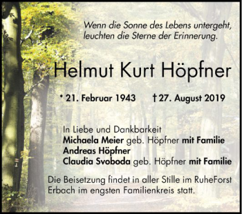 Traueranzeige von Helmut Kurt Höpfner 