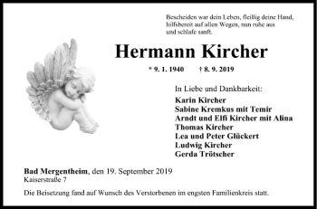 Traueranzeige von Hermann Kircher von Fränkische Nachrichten