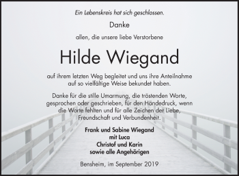 Traueranzeige von Hilde Wiegand 