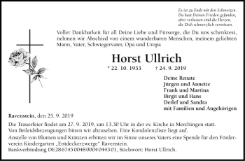 Traueranzeige von Horst Ullrich von Fränkische Nachrichten