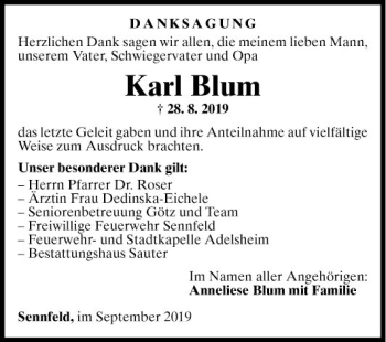 Traueranzeige von Karl Blum 