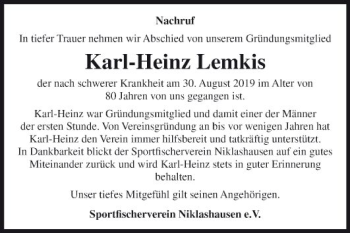 Traueranzeige von Karl-Heinz Lemkis von Fränkische Nachrichten