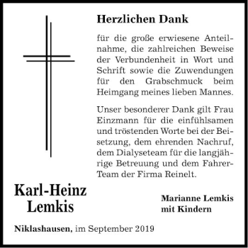 Traueranzeige von Karl-Heinz Lemkis von Fränkische Nachrichten