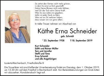 Traueranzeige von Käthe Erna Schneider von Bergsträßer Anzeiger