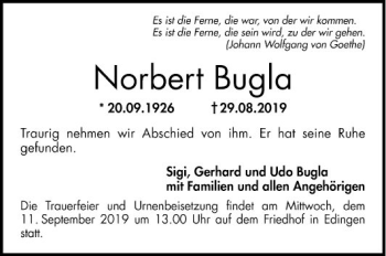 Traueranzeige von Norbert Bugla von Mannheimer Morgen