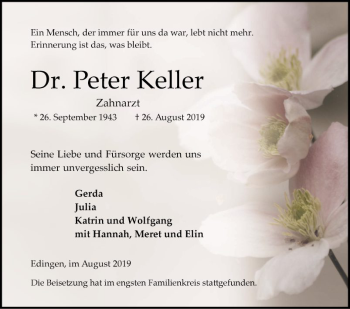 Traueranzeige von Peter Keller 