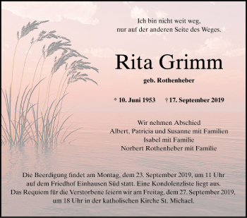 Traueranzeige von Rita Grimm von Bergsträßer Anzeiger