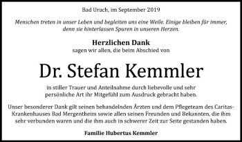 Traueranzeige von Stefan Kemmler von Fränkische Nachrichten