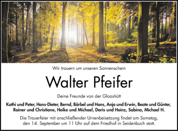 Traueranzeige von Walter Pfeifer von Bergsträßer Anzeiger