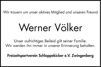 Traueranzeige von Werner Völker von Bergsträßer Anzeiger