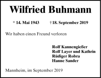 Traueranzeige von Wilfried Buhmann von Mannheimer Morgen