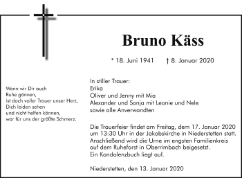 Traueranzeige von Bruno Käss 