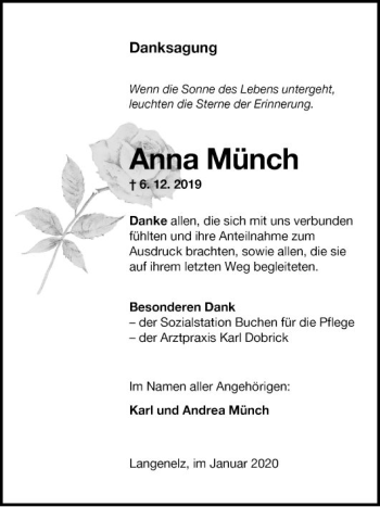 Traueranzeige von Anna Münch von Fränkische Nachrichten