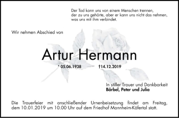 Traueranzeige von Artur Hermann von Mannheimer Morgen