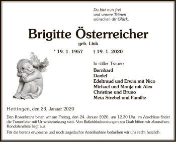 Traueranzeige von Brigitte Österreicher von Fränkische Nachrichten