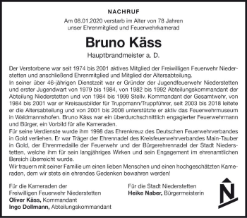 Traueranzeige von Bruno Käss von Fränkische Nachrichten