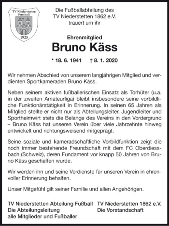 Traueranzeige von Bruno Käss von Fränkische Nachrichten