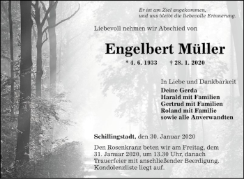 Traueranzeige von Engelbert Müller von Fränkische Nachrichten