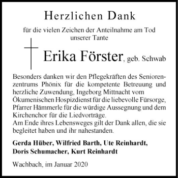 Traueranzeige von Erika Förster von Fränkische Nachrichten