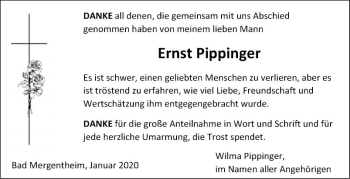 Traueranzeige von Ernst Pippinger von Fränkische Nachrichten