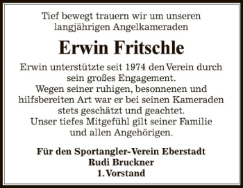 Traueranzeige von Erwin Fritschle von Fränkische Nachrichten