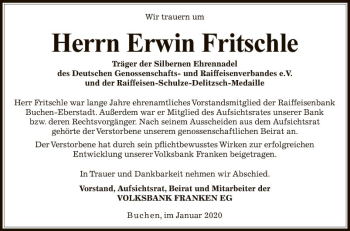 Traueranzeige von Erwin Fritschle von Fränkische Nachrichten