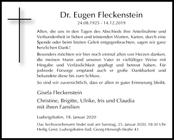 Traueranzeige von Eugen Fleckenstein von Mannheimer Morgen