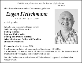 Traueranzeige von Eugen Fleischmann von Fränkische Nachrichten