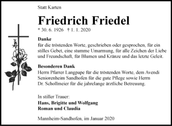 Traueranzeige von Friedrich Friedel von Mannheimer Morgen