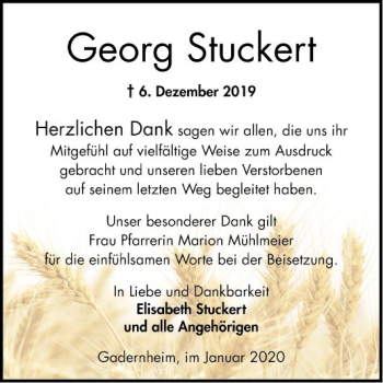 Traueranzeige von Georg Stuckert von Bergsträßer Anzeiger