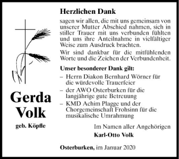 Traueranzeige von Gerda Volk von Fränkische Nachrichten