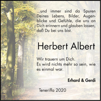 Traueranzeige von Herbert Albert von Bergsträßer Anzeiger