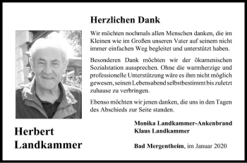 Traueranzeige von Herbert Landkammer von Fränkische Nachrichten