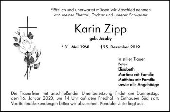 Traueranzeige von Karin Zipp von Bergsträßer Anzeiger