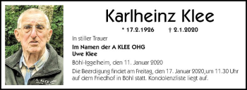 Traueranzeige von Karlheinz Klee von Mannheimer Morgen