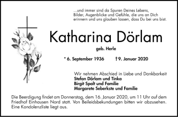 Traueranzeige von Katharina Dörlam von Bergsträßer Anzeiger