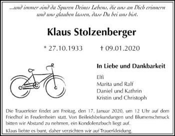 Traueranzeige von Klaus Stolzenberger von Mannheimer Morgen