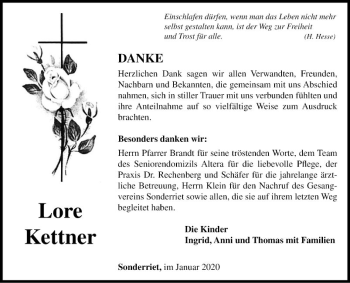 Traueranzeige von Lore Kettner von Fränkische Nachrichten