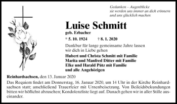 Traueranzeige von Luise Schmitt von Fränkische Nachrichten