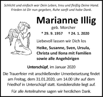 Traueranzeige von Marianne Illig von Fränkische Nachrichten