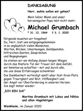 Traueranzeige von Michael Grumbach von Fränkische Nachrichten