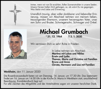 Traueranzeige von Michael Grumbach von Fränkische Nachrichten