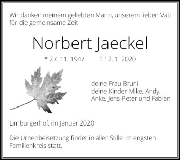 Traueranzeige von Norbert Jäckel von Mannheimer Morgen