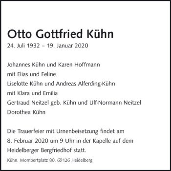 Traueranzeige von Otto Gottfried Kühn von Mannheimer Morgen